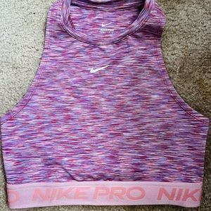 ✨Stripped Colorful Nike Pro Women’s Dri Fit Sports Cropped Top/Bra XS Pink✨